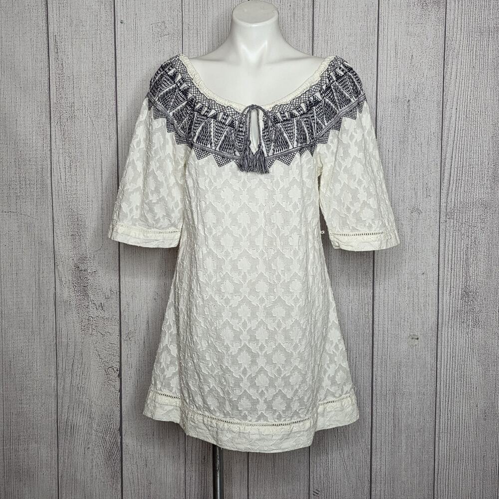 Anthropologie Mermaid Embroidered Cotton Tunic Mini Dress, Sz Small